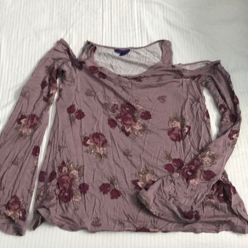 Purple Floral Cold Shoulder Bell Sleeve Top